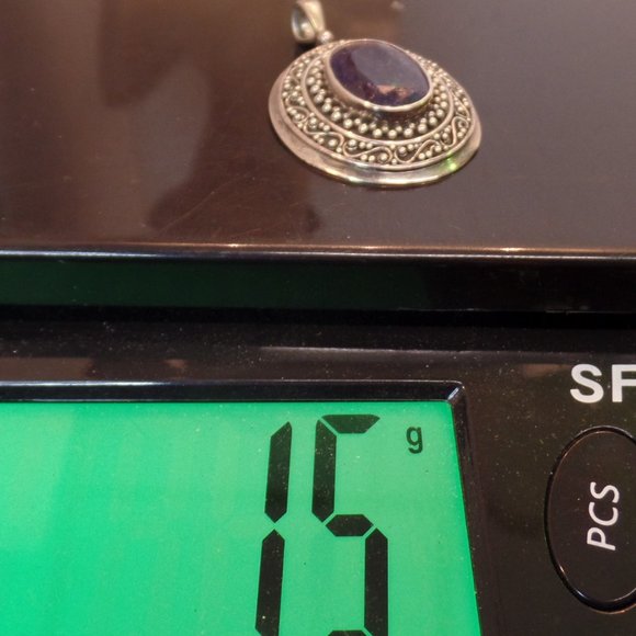 Samuel B Stamped 9.25 Sterling BJC Caviar Detailing Bold Pendant Blue Stone - Picture 12 of 12